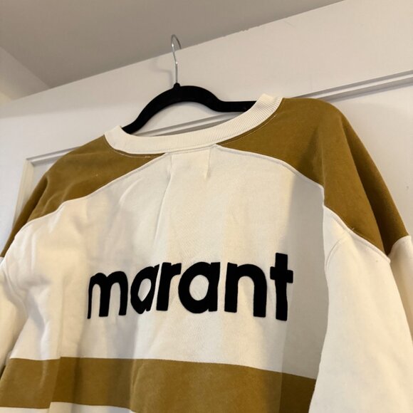 NWT Isabel Marant Meyoan Pullover Sweatshirt Crewneck Striped In Khaki Sz Medium - Picture 8 of 8